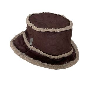 WOOLRICH Vintage Faux Suede Shearling Winter Bucket Hat Brown M